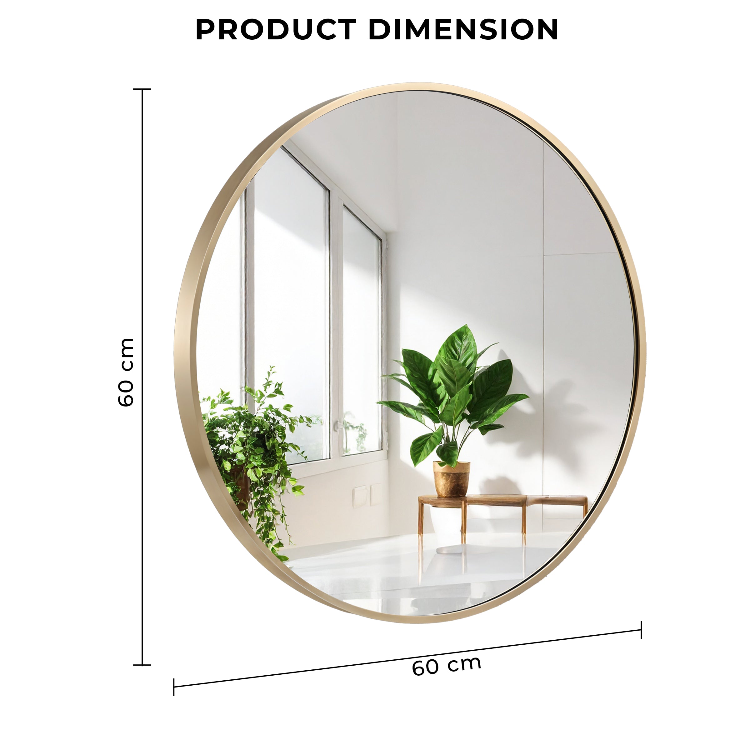 Germa Aluminium Brushed Framed Mirror for Bathroom | Wall Mounted Shatter Proof | Decorative HD Vanity Mirror for Bathroom | Living | Bed Room | Round Shape 24x24inch