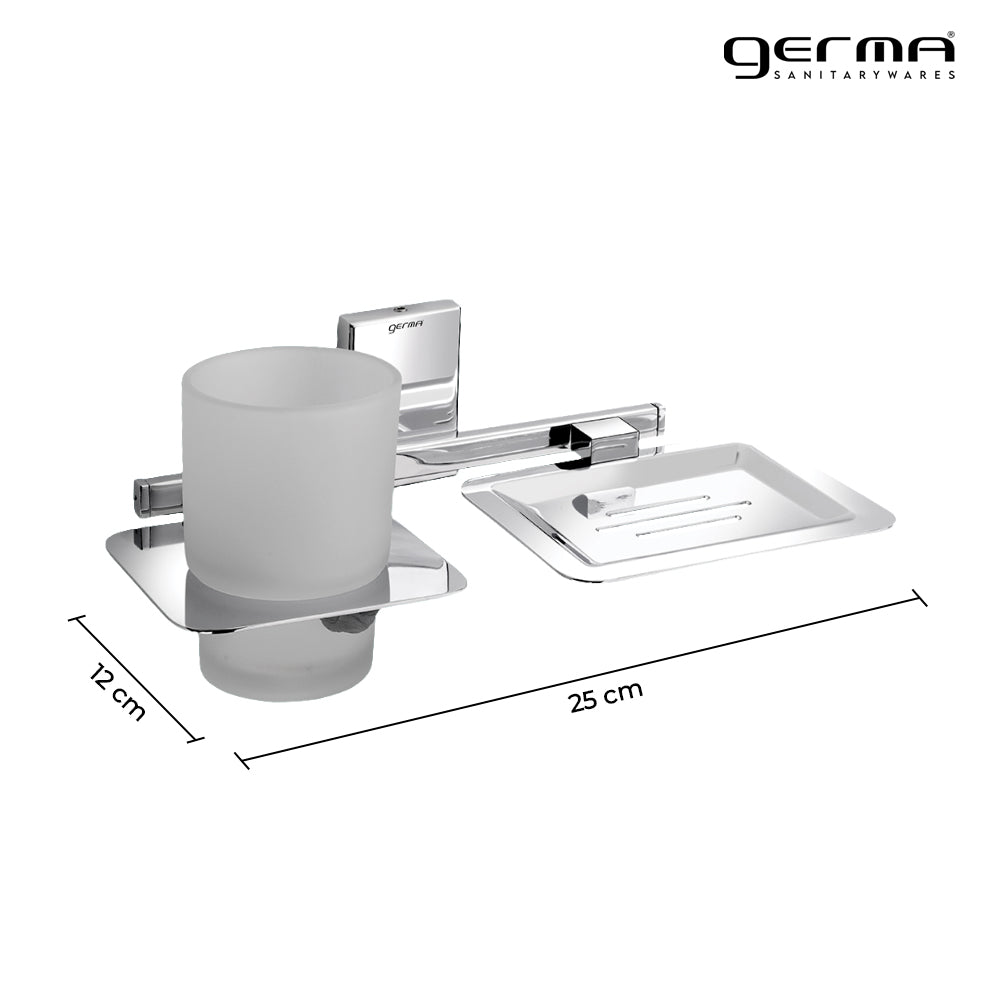 Germa Sanitarywares 304 Stainless Steel Soap Dish with Tumbler Holder for Bathroom | 2 in 1 Soap Holder with Tumbler Holder | Soap Dish | Tumbler Holder | Bathroom Accessories (Chrome) - TR 9110 Soap Dish + Tumbler Holder