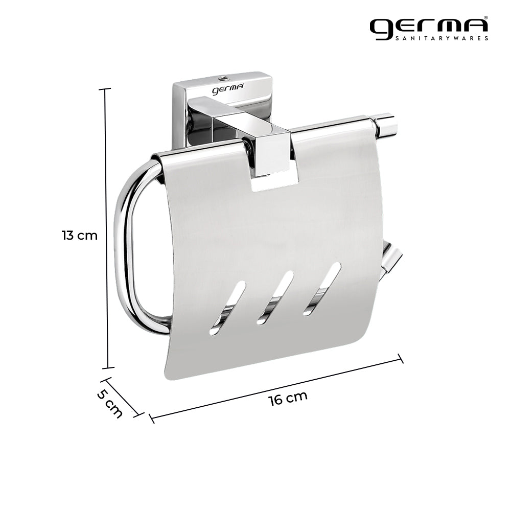Germa Sanitarywares 304 Stainless Steel Toilet Paper Holder with Flap Guard for Bathroom | Toilet Tissue Paper Holder | Tissue Paper Roll Holder | Paper Bundle Holder | Bathroom Accessories (Chrome) - TR 9148 Paper Holder With Flap Guard