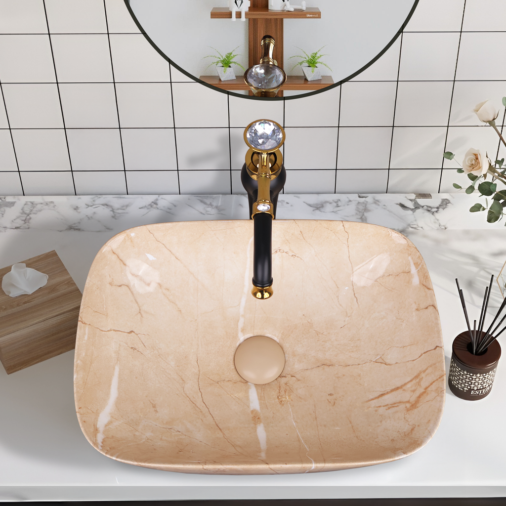 Germa Designer Wash Basin For Bathroom |Ceramic Table Top Wash Basin| Counter Top Basin For Restaurants,Living Room |45.5x32x14cm|Rectangle Shape