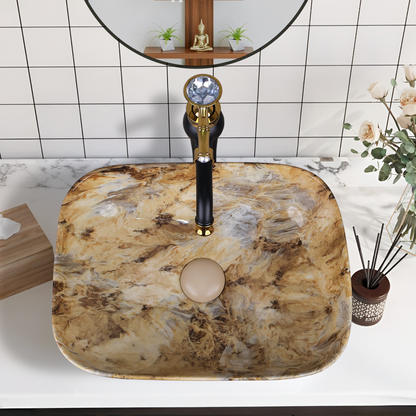 Designer Wash Basin For Bathroom | Ceramic Table Top Wash Basin | Counter Top Wash Basin For Restaurants, Home Living Room |41x31x14cm| Rectangle Shape