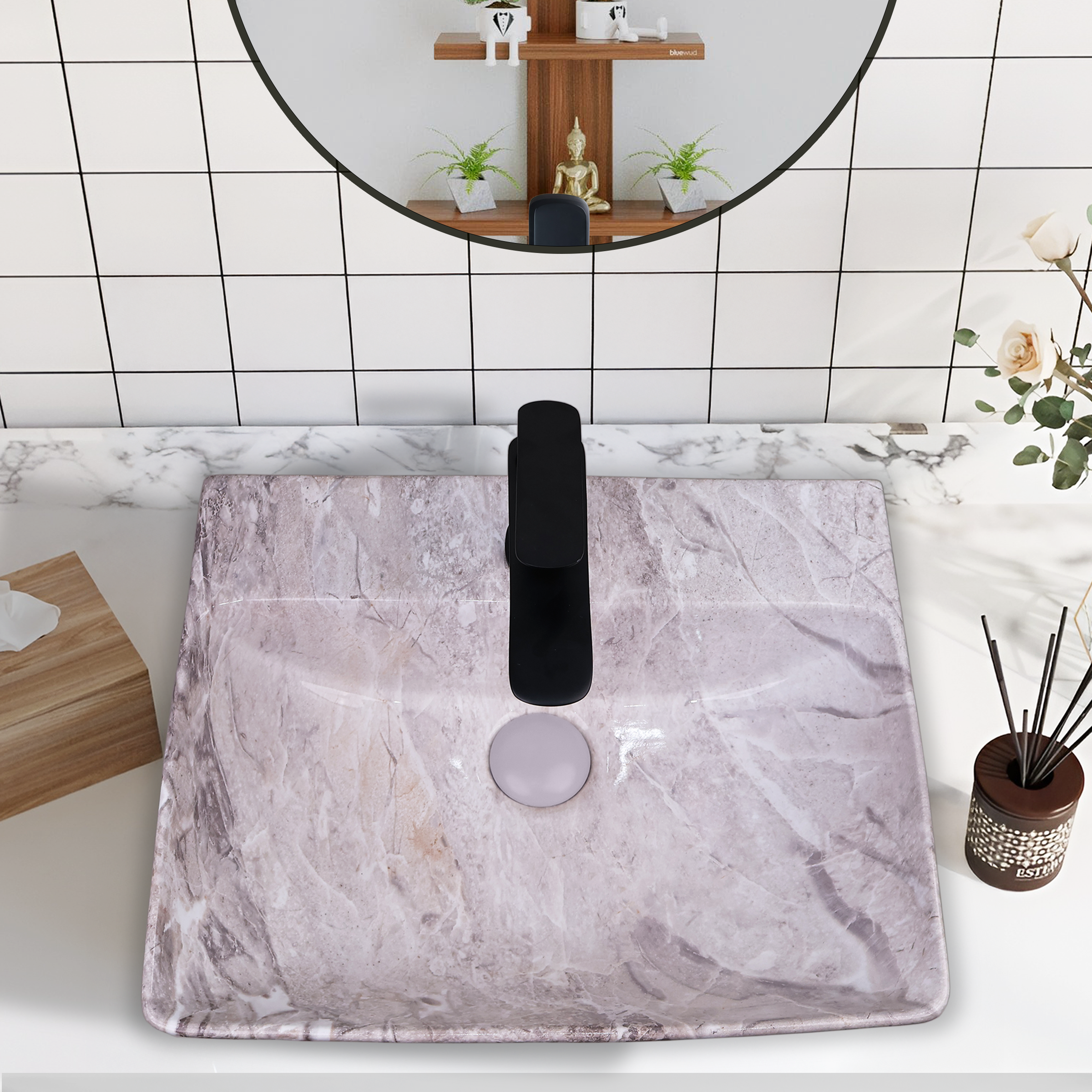 Germa Designer Wash Basin For Bathroom | Ceramic Table Top Wash Basin | Counter Top Wash Basin For Restaurants, Home Living Room |46x36x16cm| Rectangle Shape