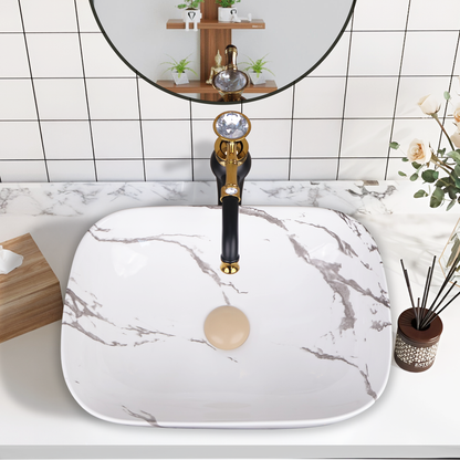 Germa Designer Wash Basin For Bathroom |Ceramic Table Top Wash Basin| Counter Top Basin For Restaurants,Living Room |45.5x32x14cm|Rectangle Shape