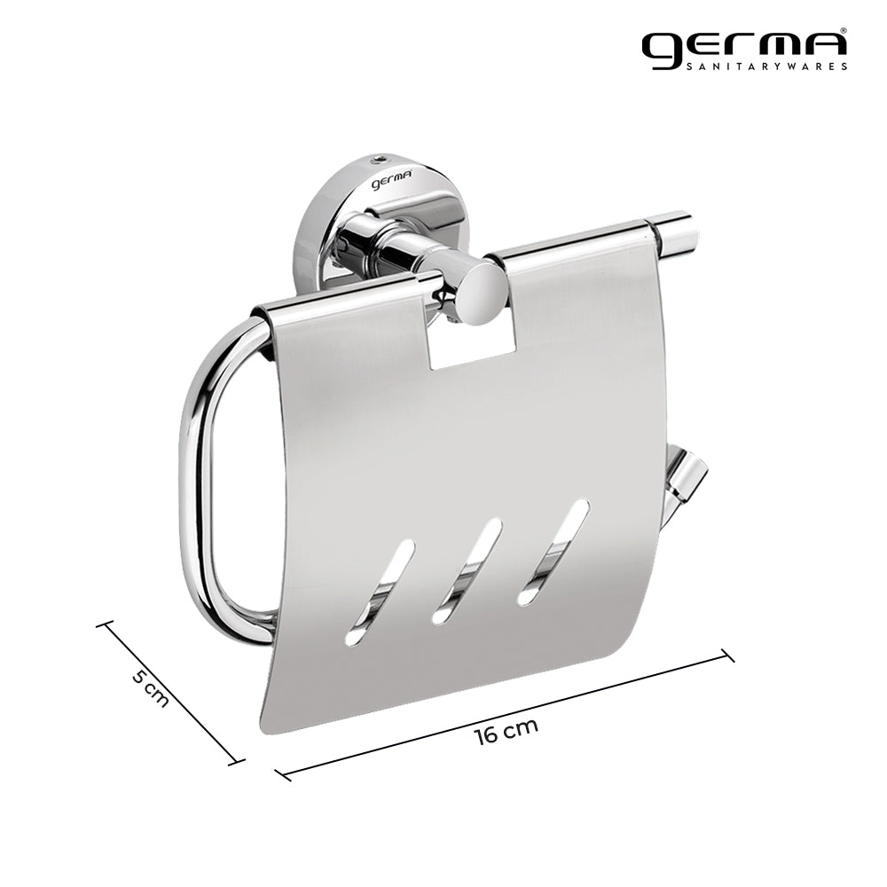 Germa Sanitarywares 304 Stainless Steel Toilet Paper Holder with Flap Guard for Bathroom | Tissue Paper Roll Holder | Toilet Tissue Paper Holder | Paper Bundle Holder | Bathroom Accessories (Chrome) - TR 9128 Paper Holder With Flap Guard