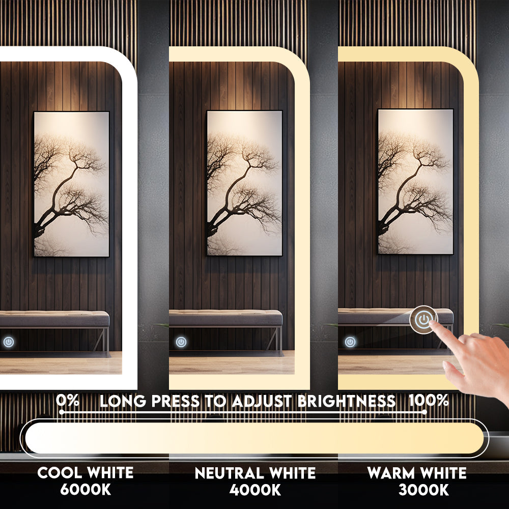 Germa One Side Curve Edge LED Mirror for Bathroom with 3Lights Color Tone and Touch Sensor/Designer Mirror for Living&Bed Room/Dimmable and Memory Function - Edge Light (18x24Inch) - TR LED 7557- Edge Light