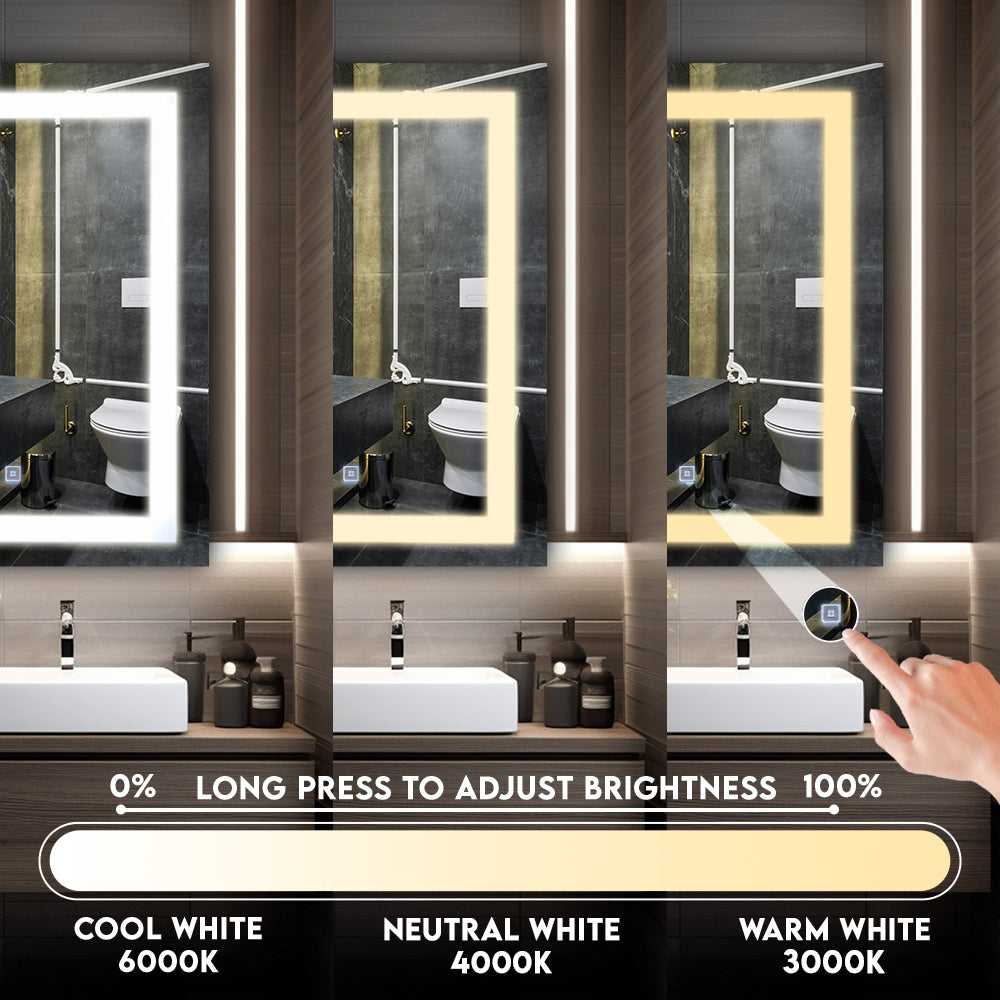 Germa LED Mirror for Bathroom with 3Lights Color Tone and Touch Sensor/Designer Mirror for Living & Bed Room/Dimmable and Memory Function Wall Mirror–Rectangular Shape(18x24Inch) - TR LED 7552