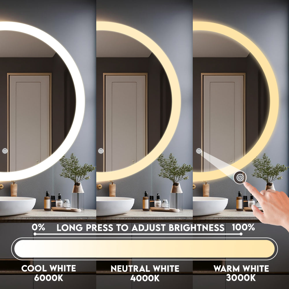 Germa Edge Light LED Mirror for Bathroom with 3Lights Color Tone and Touch Sensor/Designer Mirror for Dressing,Living & Bed Room/Dimmable and Memory Function Wall Mirror–Round(24x24Inch)
