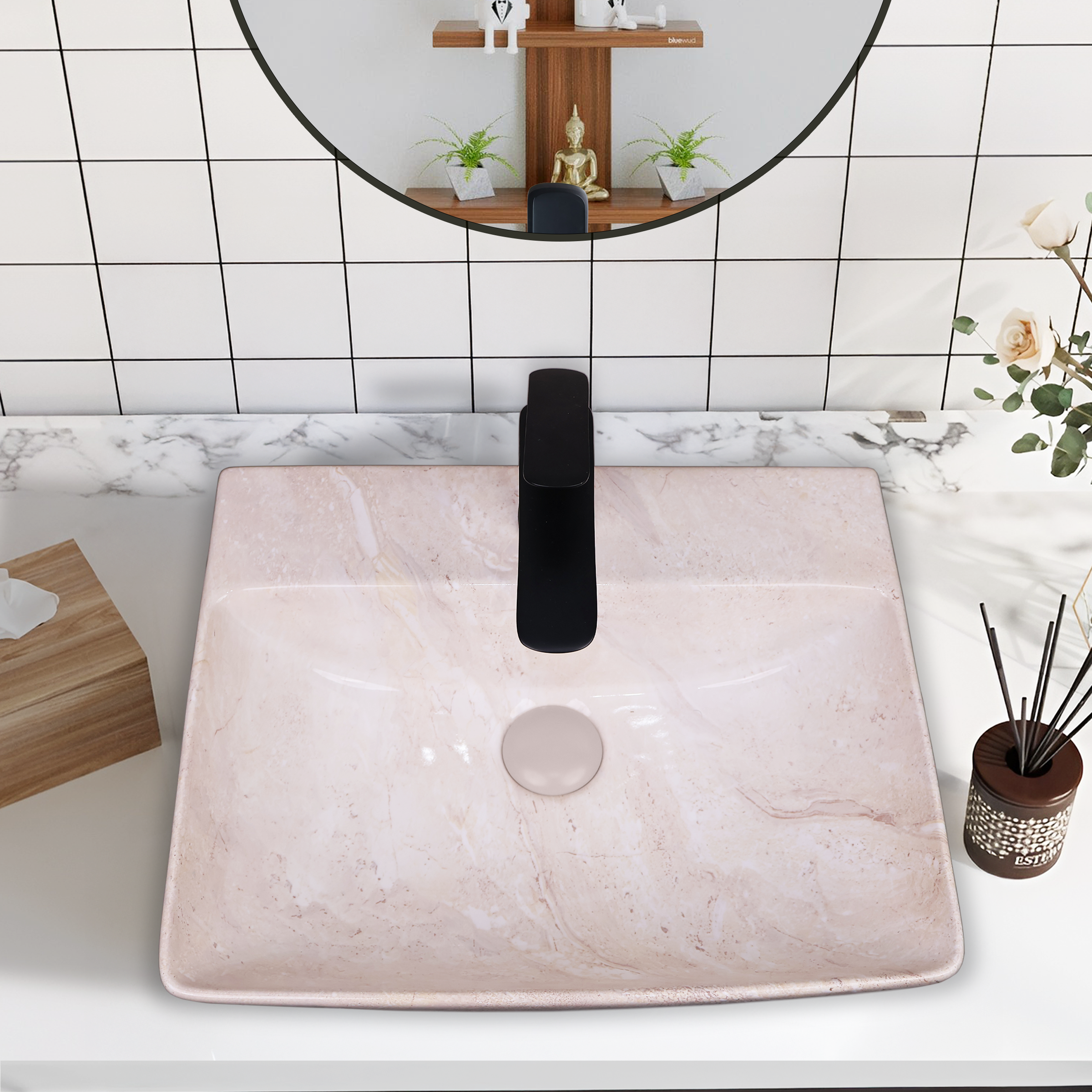 Germa Designer Wash Basin For Bathroom | Ceramic Table Top Wash Basin | Counter Top Wash Basin For Restaurants, Home Living Room |46x36x16cm| Rectangle Shape