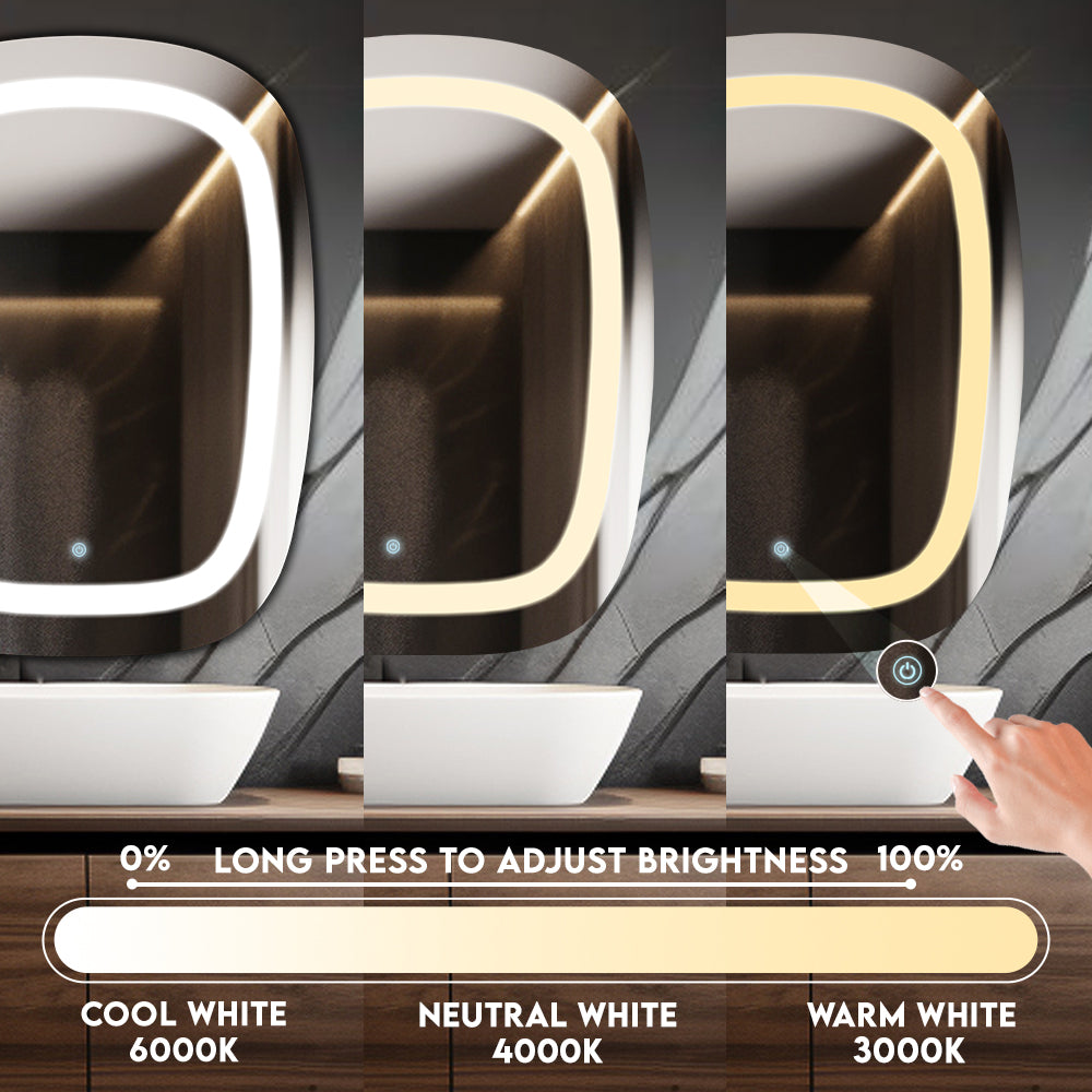 Germa LED Mirror for Bathroom with 3Lights Color Tone and Touch Sensor/Designer Mirror for Living Bed &Bath Room/Dimmable and Memory Function Wall Mirror–Rectangular Shape(18x24Inch) - TR LED 7571