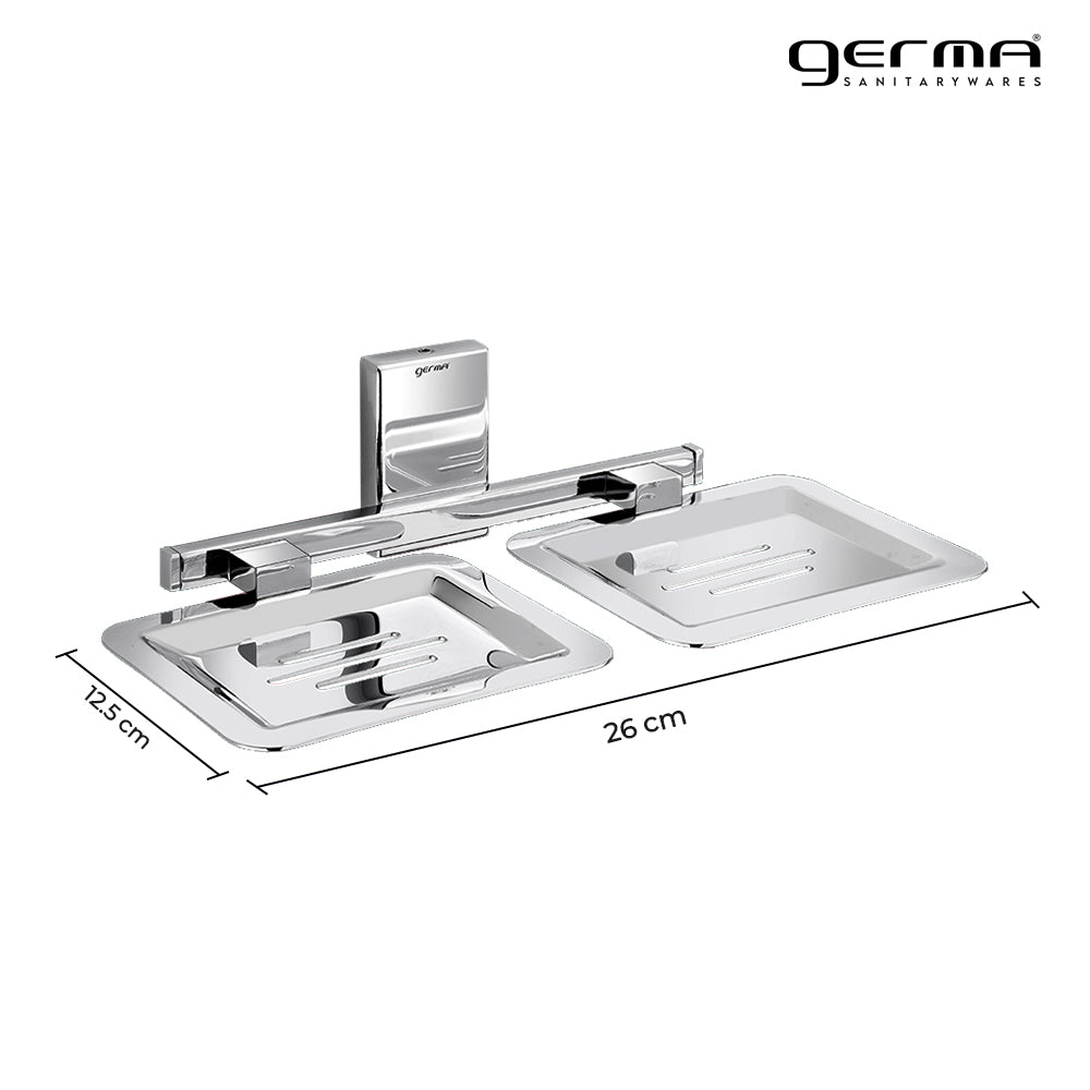 Germa Sanitarywares 304 Stainless Steel Double Soap Dish Holder for Bathroom | Soap Stand for Wash Room | Soap Case | Bathroom Accessories (Chrome) - TR 9109