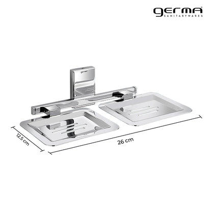 Germa Sanitarywares 304 Stainless Steel Double Soap Dish Holder for Bathroom | Soap Stand for Wash Room | Soap Case | Bathroom Accessories (Chrome) - TR 9109