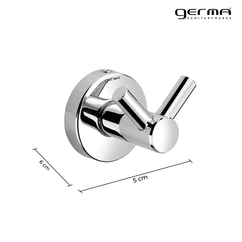 Germa Sanitarywares 304 Stainless Steel Robe Hook for Bathroom | Double Side Cloth Hook Stand Holder| Cloth and Towel Hanger | Robe Hook | Bathroom Accessories (Chrome) - TR 9127 Robe Hook