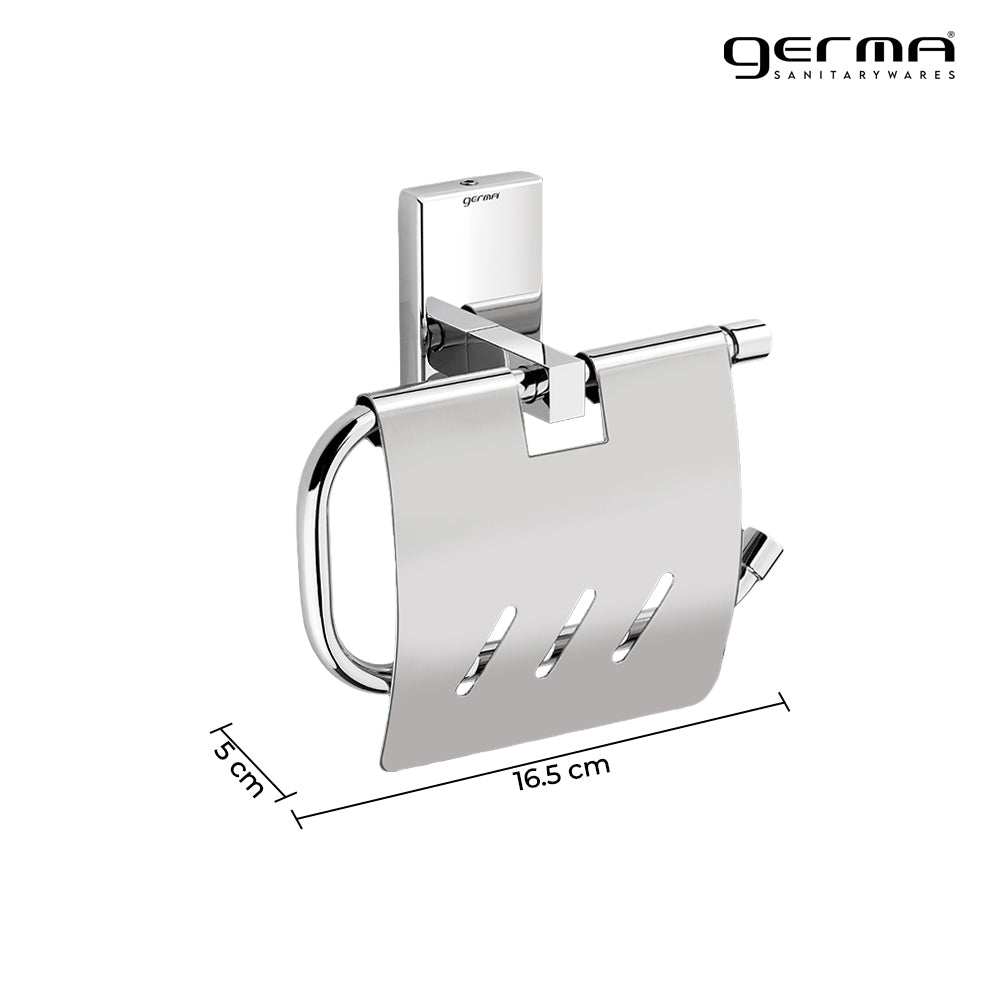 Germa Sanitarywares 304 Stainless Steel Toilet Paper Holder with Flap Guard for Bathroom | Toilet Tissue Paper Holder | Tissue Paper Bundle Holder | Paper Roll Holder | Bathroom Accessories (Chrome) - TR 9108 Paper Holder With Flap Guard