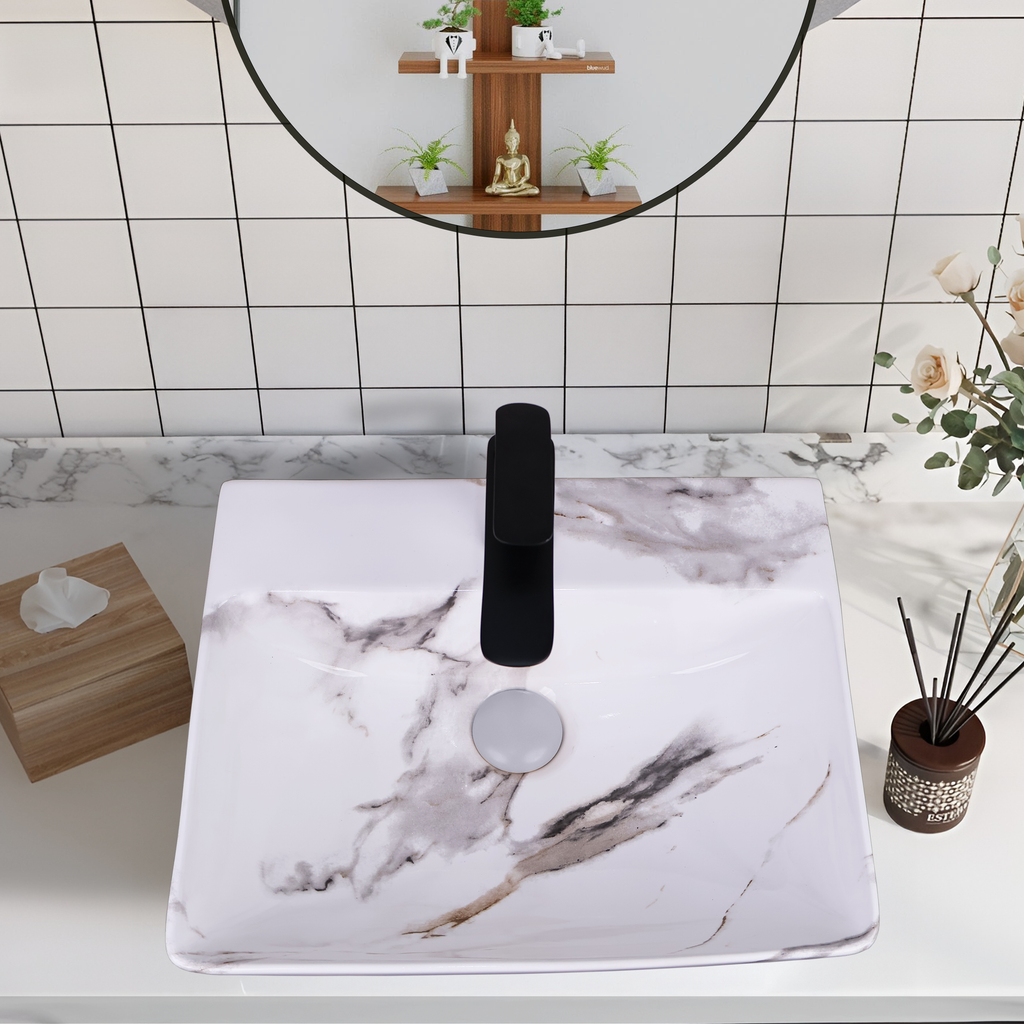 Germa Designer Wash Basin For Bathroom | Ceramic Table Top Wash Basin | Counter Top Wash Basin For Restaurants, Home Living Room |46x36x16cm| Rectangle Shape