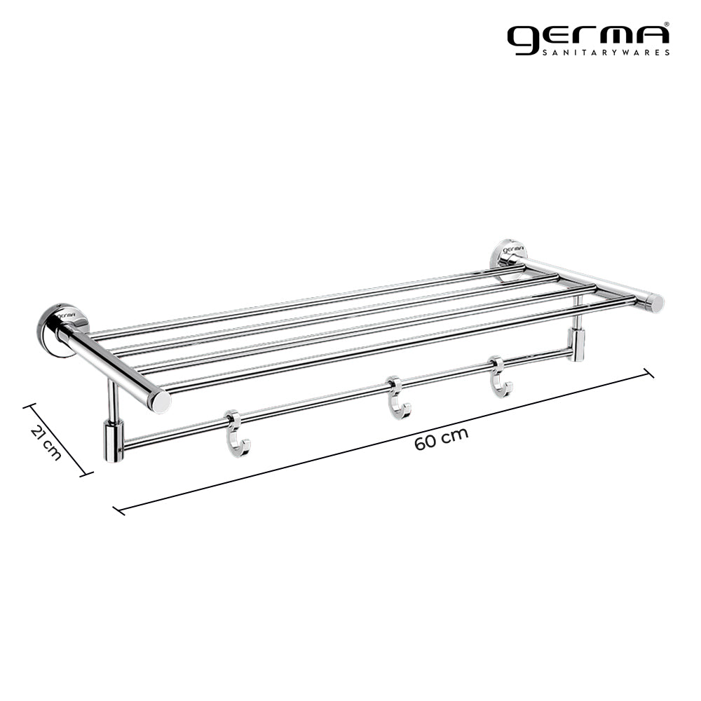 Germa Sanitarywares 304 Stainless Steel Towel Rack for Bathroom | Towel Stand for Wash Room | Towel Hanger | Towel Rack | Bathroom Accessories (Chrome) - TR 9122 Towel Rack