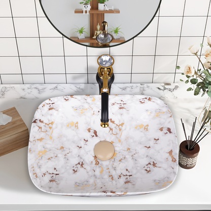 Germa Designer Wash Basin For Bathroom |Ceramic Table Top Wash Basin| Counter Top Basin For Restaurants,Living Room |45.5x32x14cm|Rectangle Shape