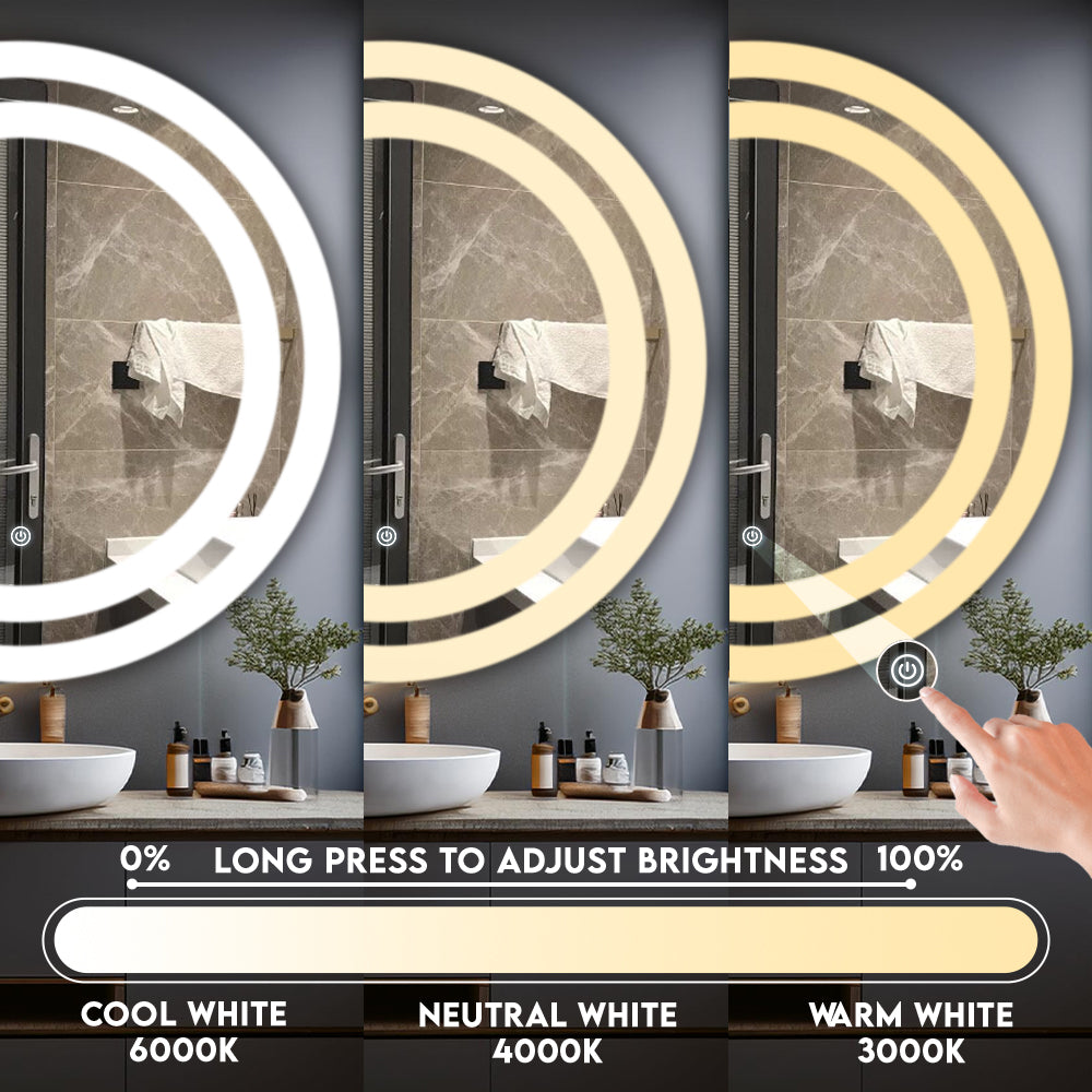 Germa Dual Line LED Mirror for Bathroom with 3Lights Color Tone and Touch Sensor/Designer Mirror for Living&Bed Room/Dimmable and Memory Function Wall Mirror–Round Shape 24x24Inch