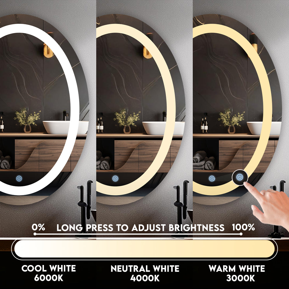 Germa LED Mirror for Bathroom with 3Lights Color Tone and Touch Sensor/Led Mirror for Bathroom Living & Bed Room/Dimmable and Memory Function Wall Mirror–Oval Shape(18x24Inch) TR LED 7554