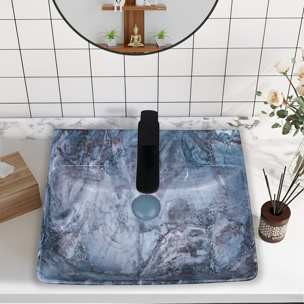 Germa Designer Wash Basin For Bathroom | Ceramic Table Top Wash Basin | Counter Top Wash Basin For Restaurants, Home Living Room |46x36x16cm| Rectangle Shape