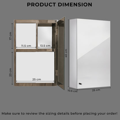 Germa Sanitarywares Premium 304 Grade Stainless Steel Bathroom Mirror Cabinet with Storage | Sleek Wall-Mounted Medicine Mirror Cabinet | Shelf with Mirror | Bathroom Organiser Chrome (10x16 Inch) - TR SS 1011 (10x16inch)