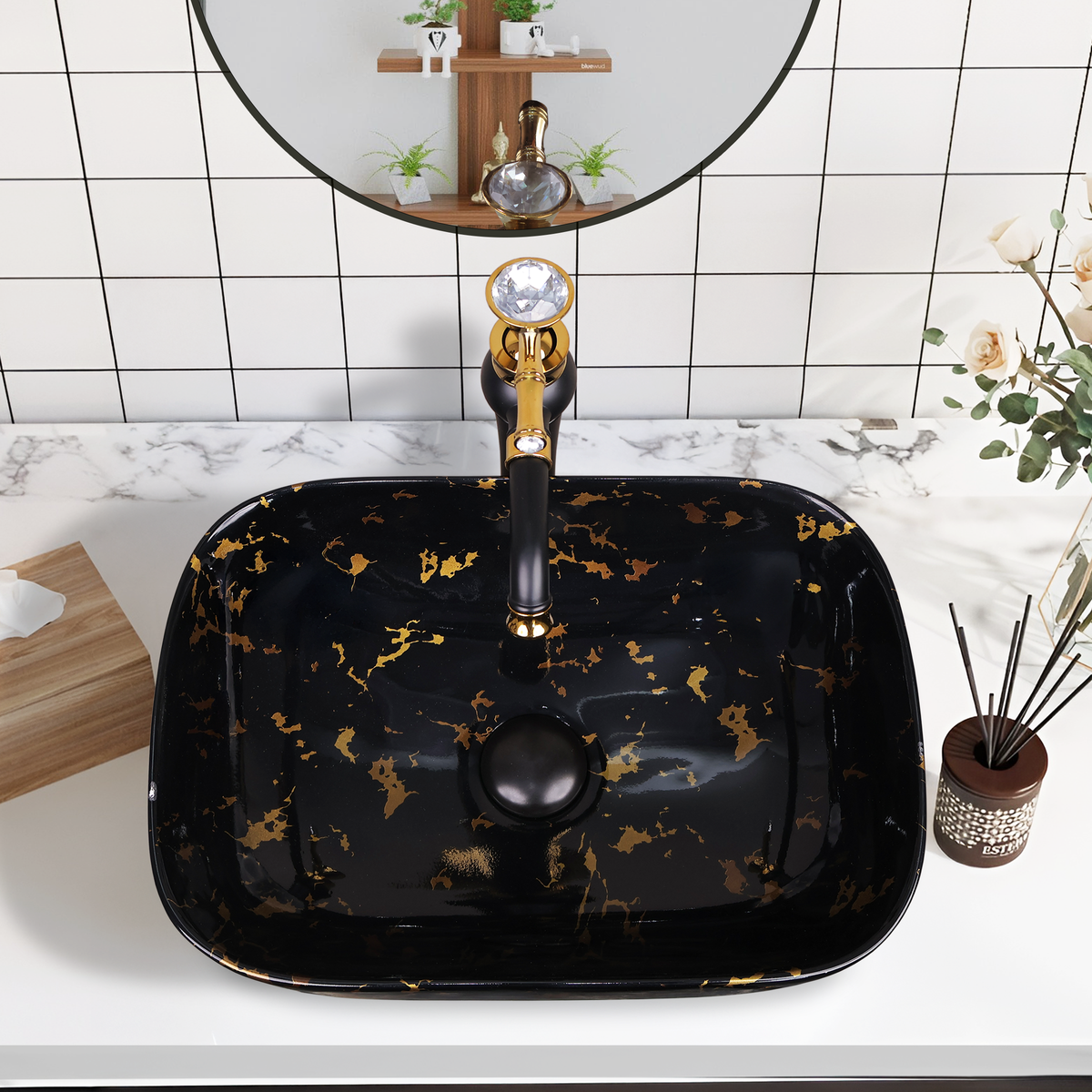 Germa Designer Wash Basin For Bathroom |Ceramic Table Top Wash Basin| Counter Top Basin For Restaurants,Living Room |45.5x32x14cm|Rectangle Shape