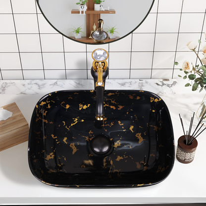 Germa Designer Wash Basin For Bathroom |Ceramic Table Top Wash Basin| Counter Top Basin For Restaurants,Living Room |45.5x32x14cm|Rectangle Shape
