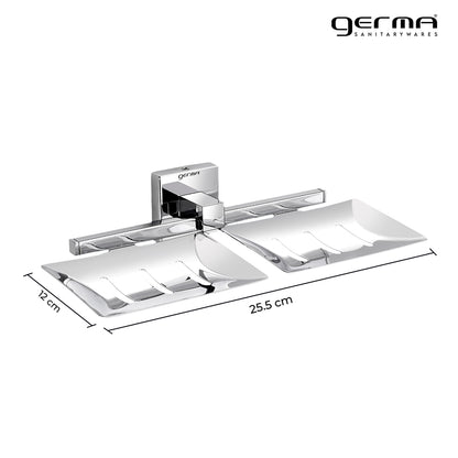 Germa Sanitarywares 304 Stainless Steel Double Soap Dish Holder for Bathroom | Soap Case for Wash Room | Soap Stand | Bathroom Accessories (Chrome)