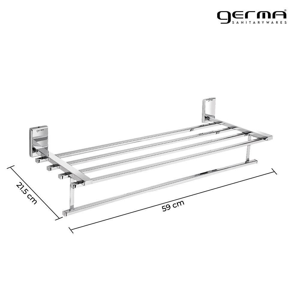 Germa Sanitarywares 304 Stainless Steel Towel Rack for Bathroom | Towel Stand for Wash Room | Towel Hanger | Bathroom Accessories (Chrome) - TR 9102 Towel Rack