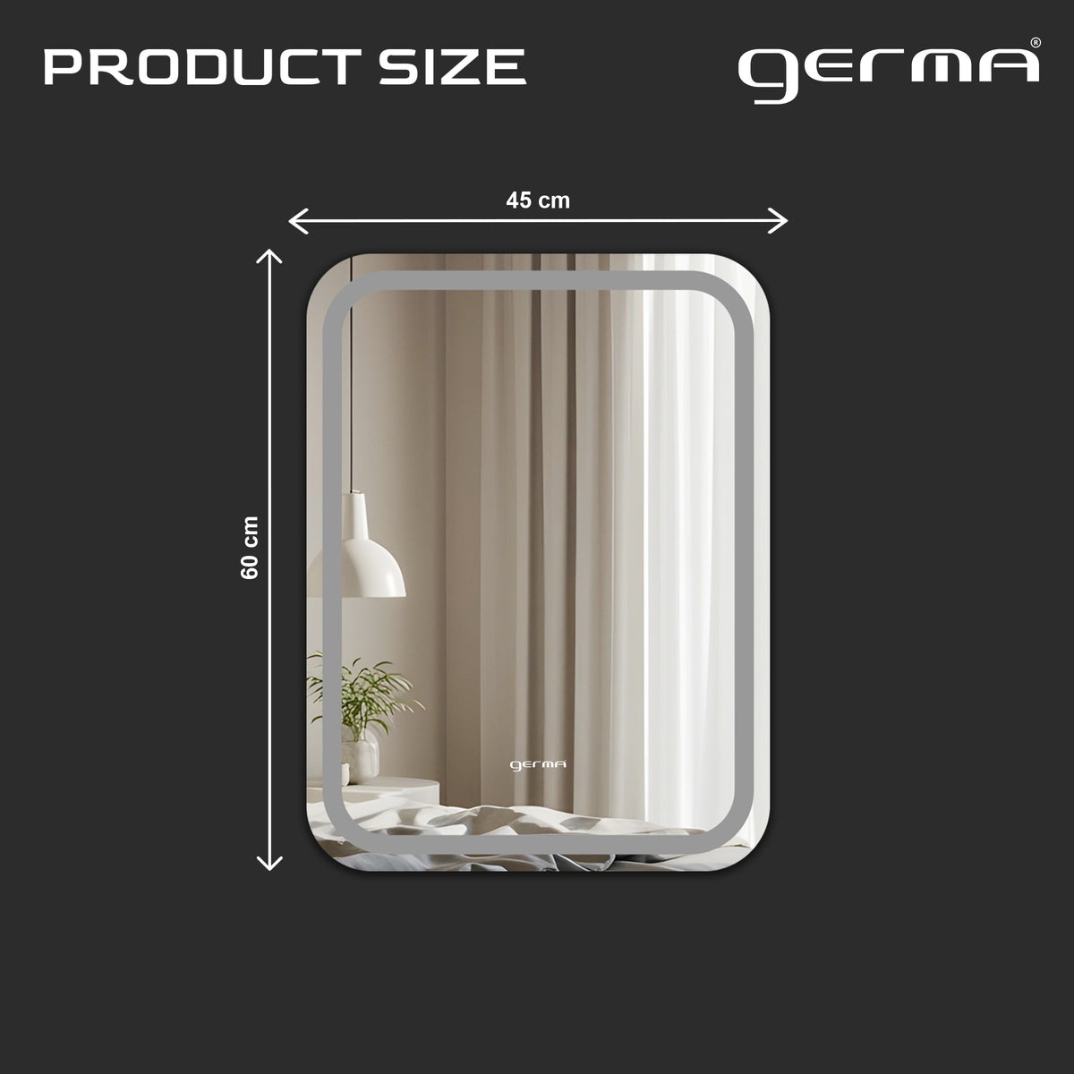 Wall Mounted Frosted Mirror - Curve Edge Rectangle Shape