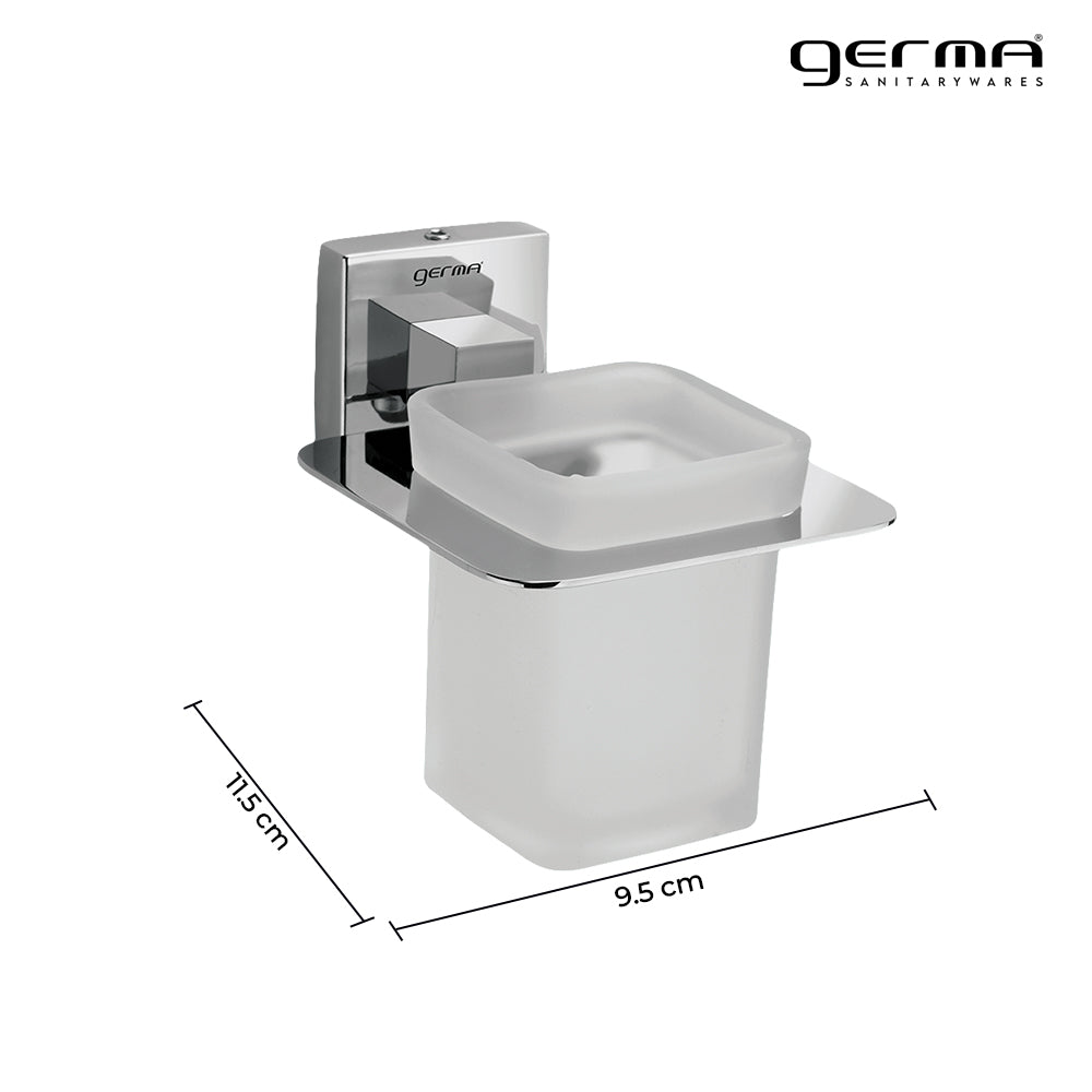 Germa Sanitarywares 304 Stainless Steel Tumbler Holder for Bathroom | Toothpaste and Brush Holder for Wash Room | Glass Tumbler Stand | Bathroom Accessories (Chrome) - TR 9146 Tumbler Holder (Glass)