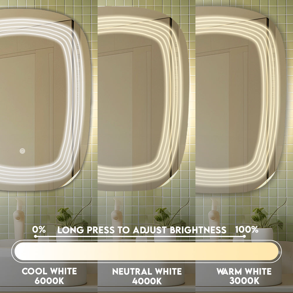 Germa Four Line LED Mirror for Bathroom with 3Lights Color Tone and Touch Sensor/Designer Mirror for Living&Bed Room/Dimmable and Memory Function Wall Mirror–Rectangular Shape(18x24Inch)