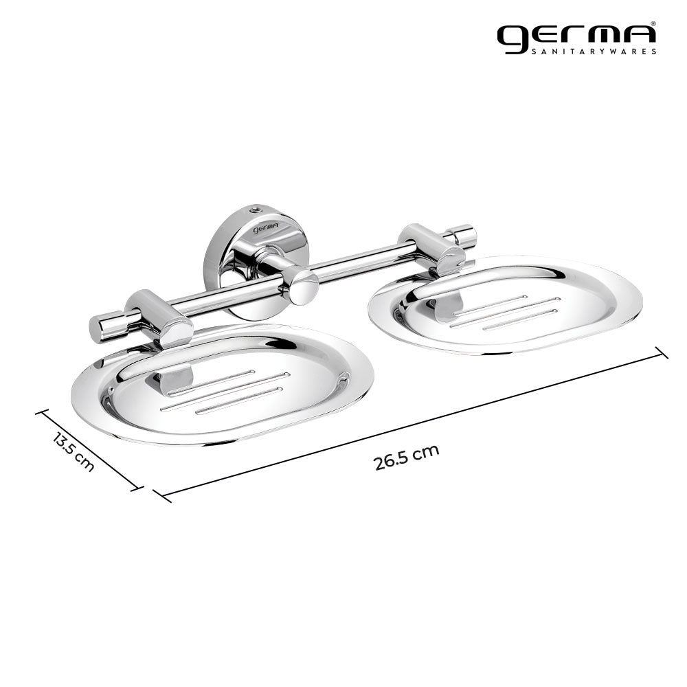 Germa Sanitarywares 304 Stainless Steel Double Soap Dish Holder for Bathroom | Soap Stand for Wash Room | Soap Case | Soap Dish | Bathroom Accessories (Chrome) - TR 9129 Double Soap Dish