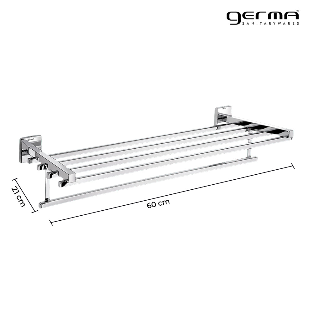 Germa Sanitarywares 304 Stainless Steel Towel Rack for Bathroom | Towel Hanger for Wash Room | Towel Stand | Bathroom Accessories (Chrome) - TR 9142 Towel Rack