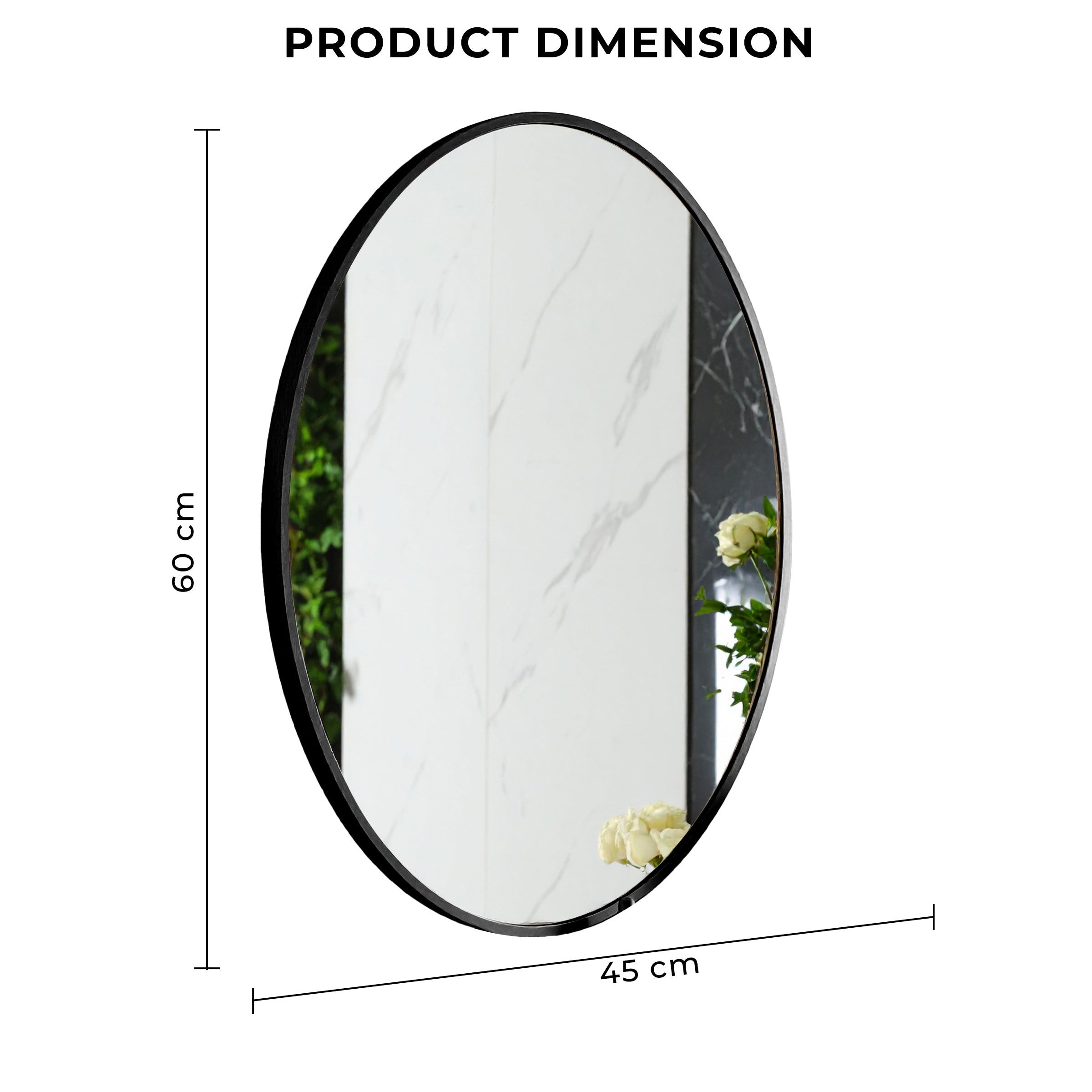 Germa Aluminium Brushed Framed Mirror for Bathroom | Wall Mounted Shatter Proof | Decorative HD Vanity Mirror for Bathroom | Living | Bed Room | Oval Shape (18x24)