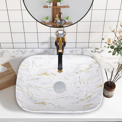 Germa Designer Wash Basin For Bathroom |Ceramic Table Top Wash Basin| Counter Top Basin For Restaurants,Living Room |45.5x32x14cm|Rectangle Shape