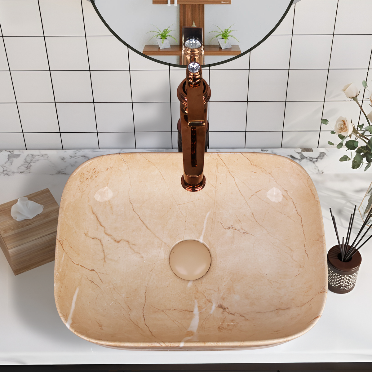 Designer Wash Basin For Bathroom | Ceramic Table Top Wash Basin | Counter Top Wash Basin For Restaurants, Home Living Room |41x31x14cm| Rectangle Shape