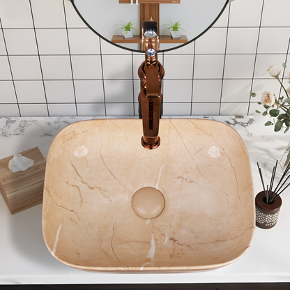Designer Wash Basin For Bathroom | Ceramic Table Top Wash Basin | Counter Top Wash Basin For Restaurants, Home Living Room |41x31x14cm| Rectangle Shape