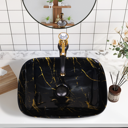 Germa Designer Wash Basin For Bathroom |Ceramic Table Top Wash Basin| Counter Top Basin For Restaurants,Living Room |45.5x32x14cm|Rectangle Shape