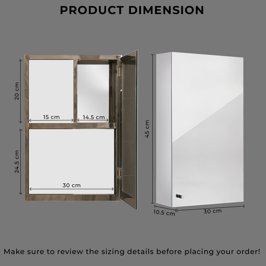 Germa Sanitaryware Premium 304 Grade Stainless Steel Bathroom Mirror Cabinet with Storage | Sleek Wall-Mounted Medicine Mirror Cabinet | Shelf with Mirror | Bathroom Organiser Chrome (12x18 Inch)