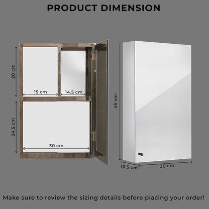 Germa Sanitaryware Premium 304 Grade Stainless Steel Bathroom Mirror Cabinet with Storage | Sleek Wall-Mounted Medicine Mirror Cabinet | Shelf with Mirror | Bathroom Organiser Chrome (12x18 Inch) - TR SS 1012 (12x18)
