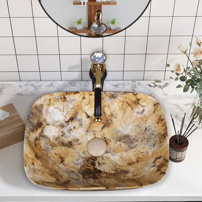 Germa Designer Wash Basin For Bathroom |Ceramic Table Top Wash Basin| Counter Top Basin For Restaurants,Living Room |45.5x32x14cm|Rectangle Shape