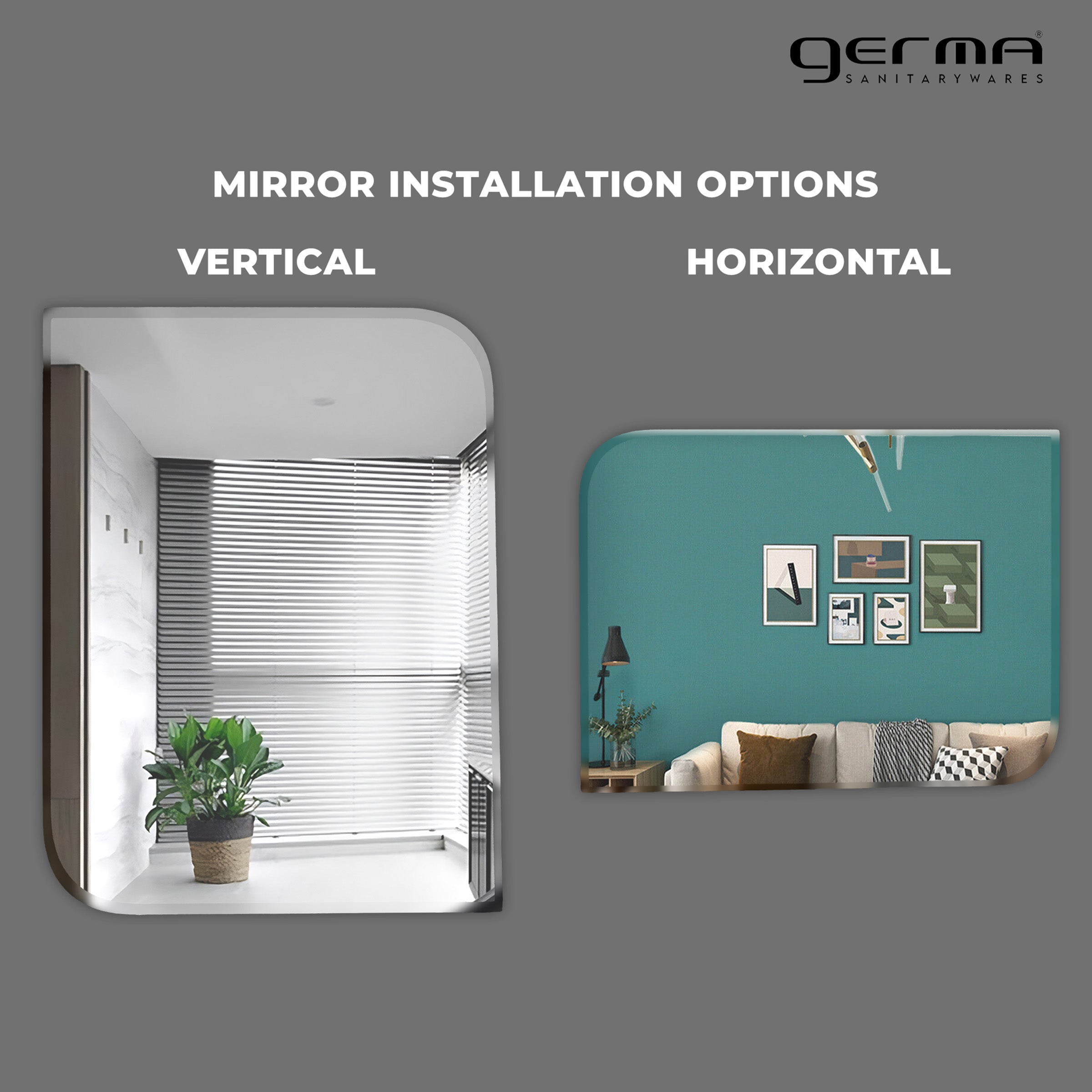 Germa One Side Curve Edge & Rectangular Wall Mounted Frameless Mirror With Beveled Edges/Wall Mirror For Bathroom/Living Room/Bed Room/Dressing Room 18x24inch