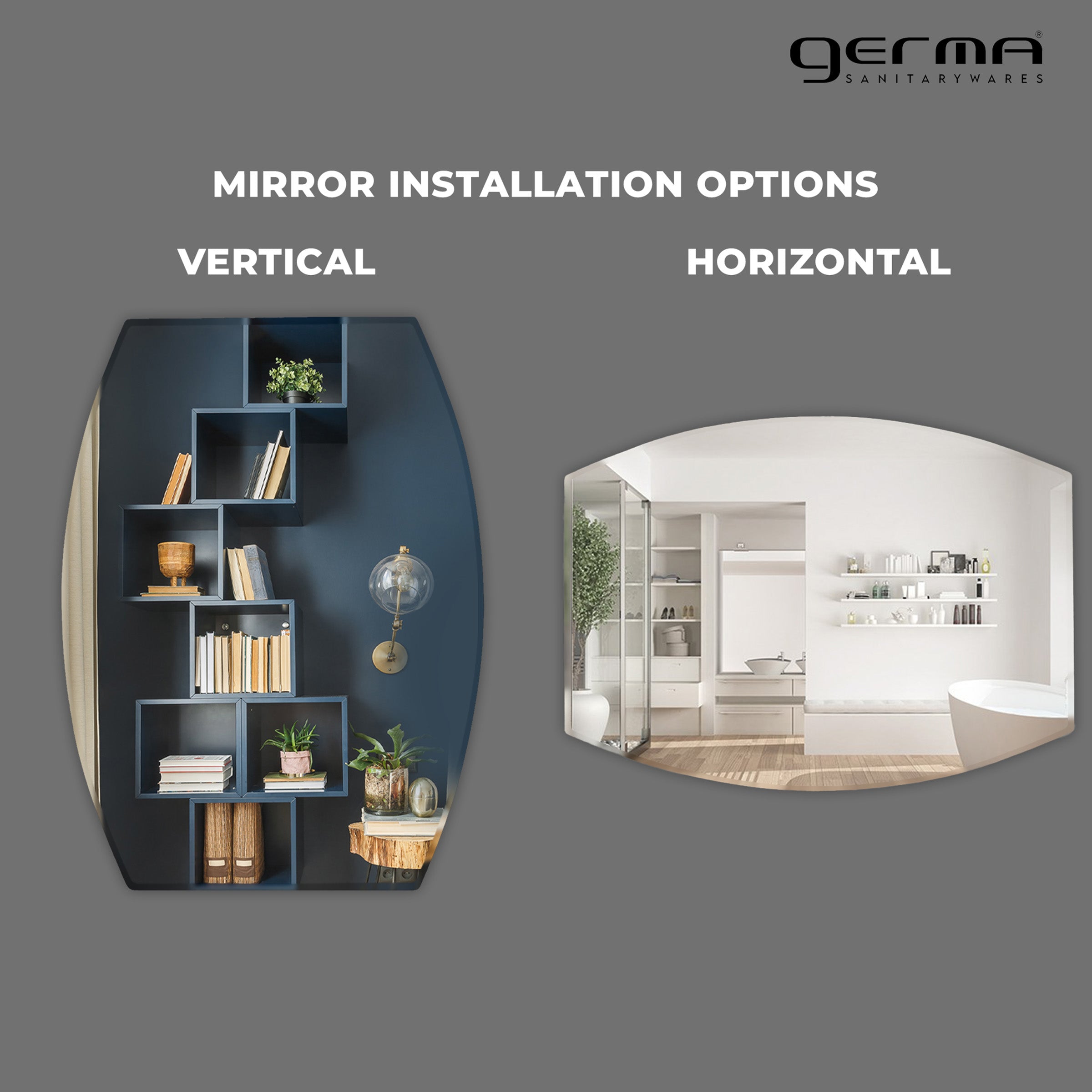 Germa Semi-Oval Rectangular Wall Mounted Frameless Mirror with Beveled Edges/Wall Mirror for Bathroom/Living Room/Bed Room/Dressing Room – 18x24inch