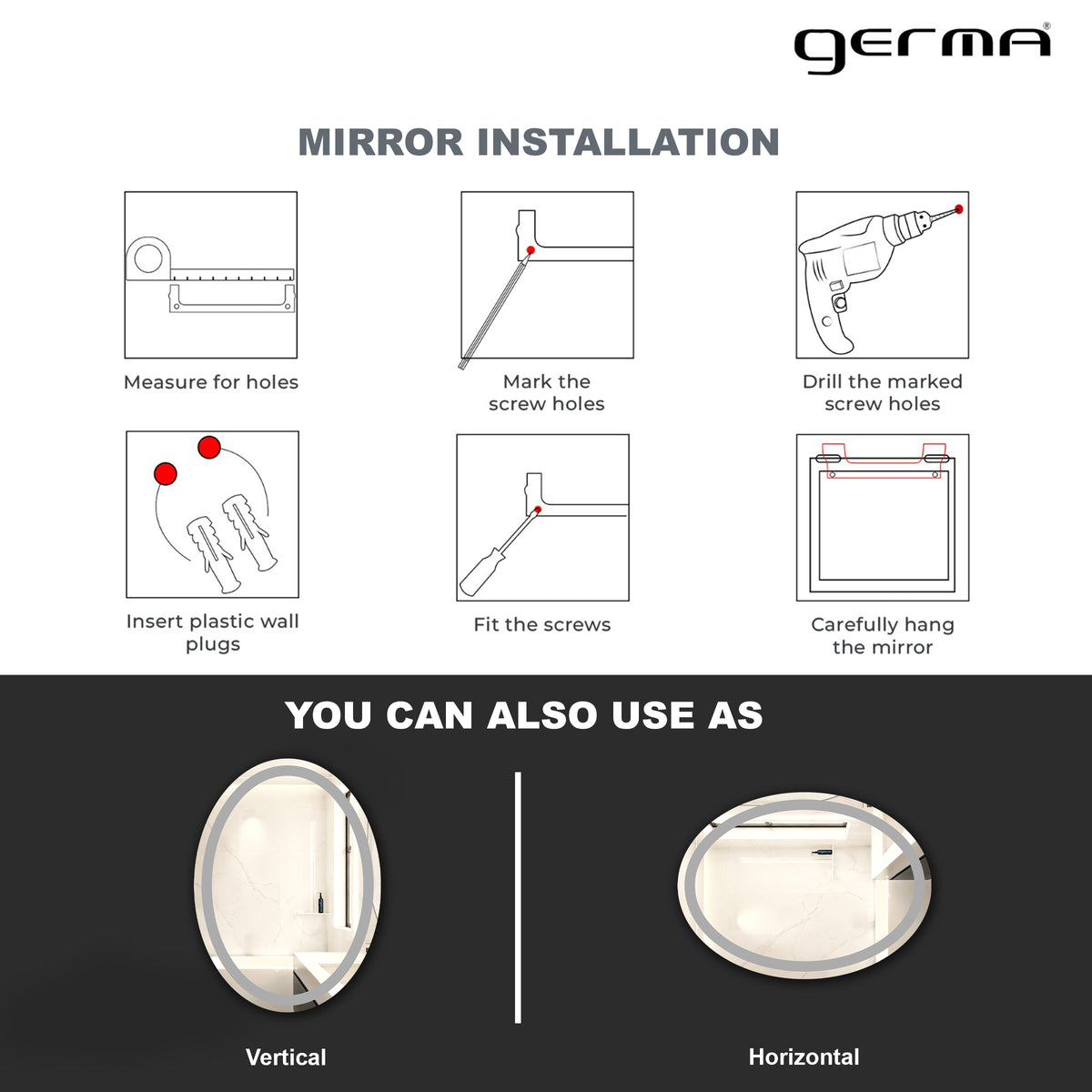 Wall Mounted Frosted Mirror - Oval Shape