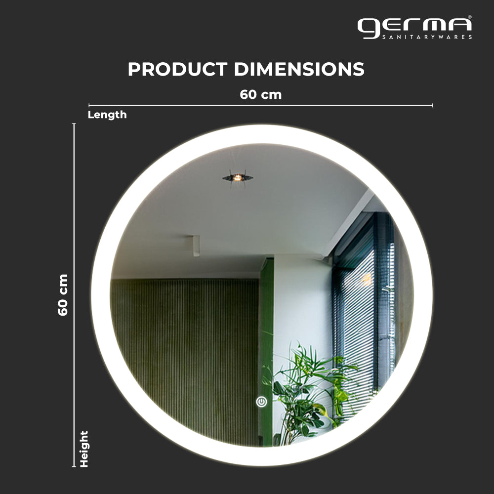 Germa Edge Light LED Mirror for Bathroom with 3Lights Color Tone and Touch Sensor/Designer Mirror for Dressing,Living & Bed Room/Dimmable and Memory Function Wall Mirror–Round(24x24Inch)