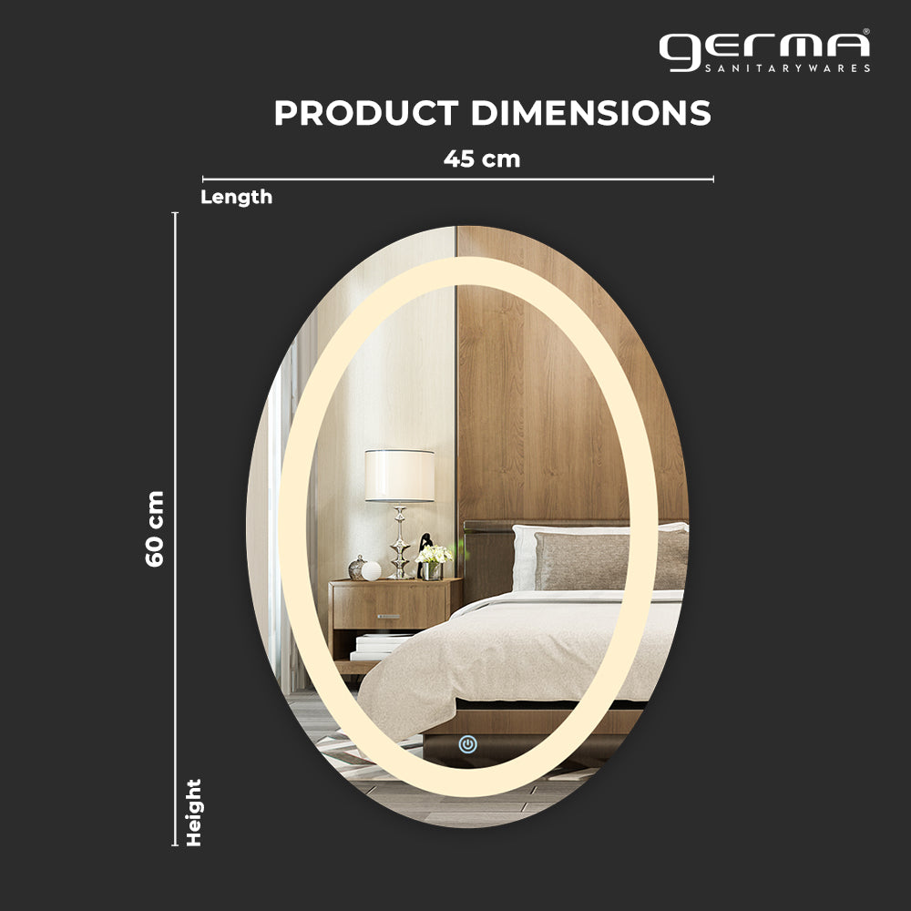 Germa LED Mirror for Bathroom with 3Lights Color Tone and Touch Sensor/Led Mirror for Bathroom Living & Bed Room/Dimmable and Memory Function Wall Mirror–Oval Shape(18x24Inch) TR LED 7554