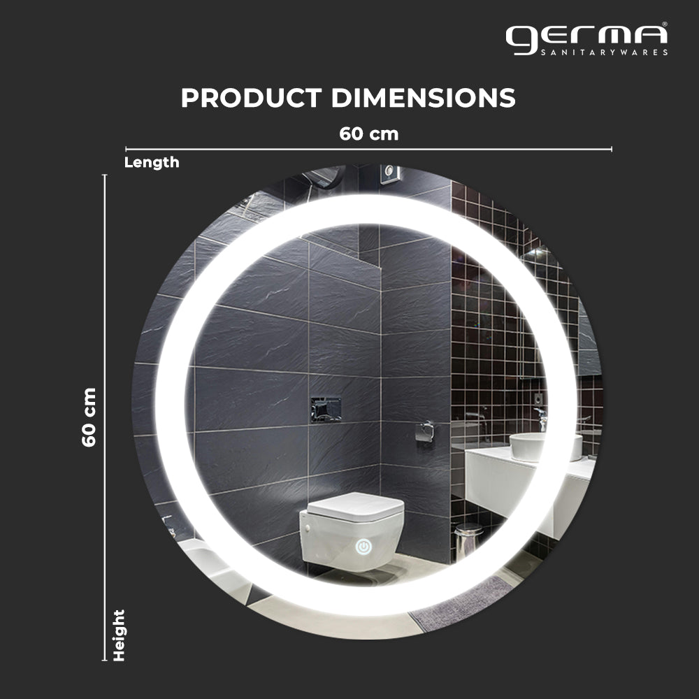 Germa LED Mirror for Bathroom with 3Lights Color Tone and Touch Sensor/Designer Mirror for Dressing,Living & Bed Room/Dimmable and Memory Function Wall Mirror–Round Shape (24x24Inch)