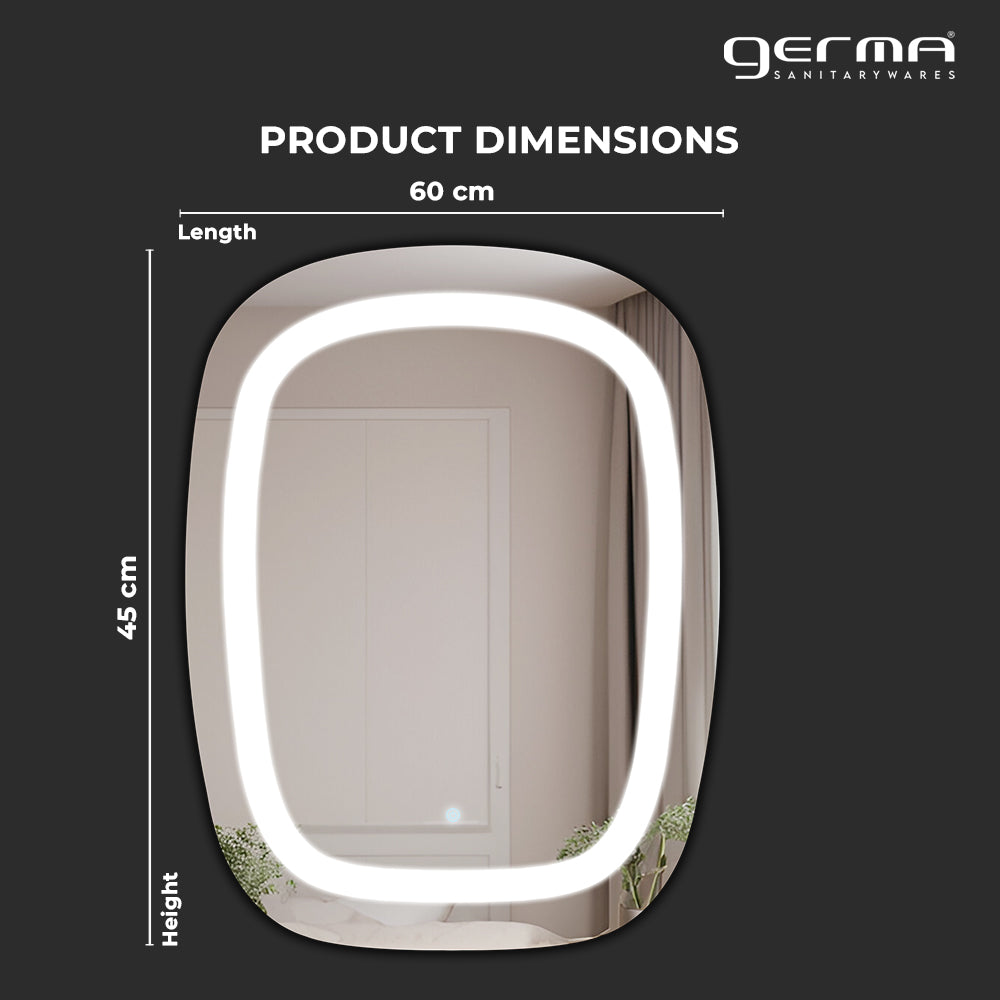 Germa LED Mirror for Bathroom with 3Lights Color Tone and Touch Sensor/Designer Mirror for Living Bed &Bath Room/Dimmable and Memory Function Wall Mirror–Rectangular Shape(18x24Inch) - TR LED 7571