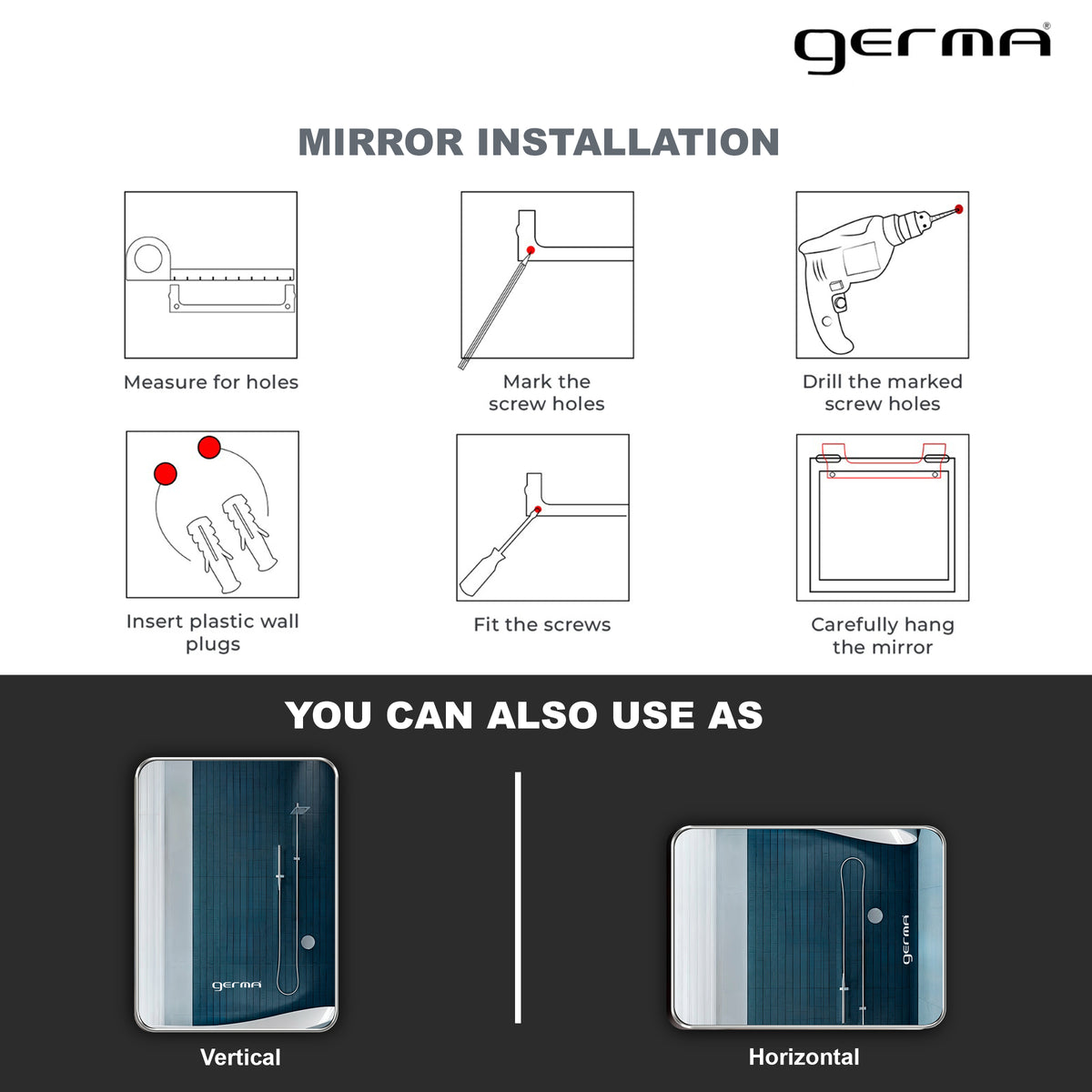 Wall Mounted Mirror - Curve Edge Rectangle Shape