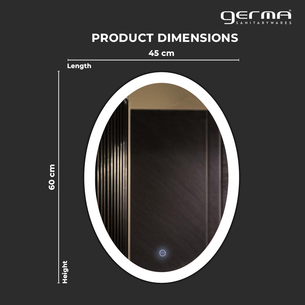 Germa LED Mirror for Bathroom with 3Lights Color Tone and Touch Sensor/Designer Mirror for Bathroom Living & Bed Room/Dimmable and Memory Function Wall Mirror–Oval Shape(18x24Inch)